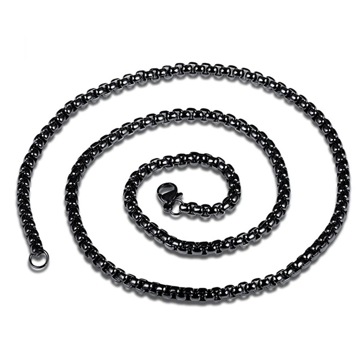 Popcorn Box Link Black 316L Stainless Steel 24" Necklace Chain Bulk Main image