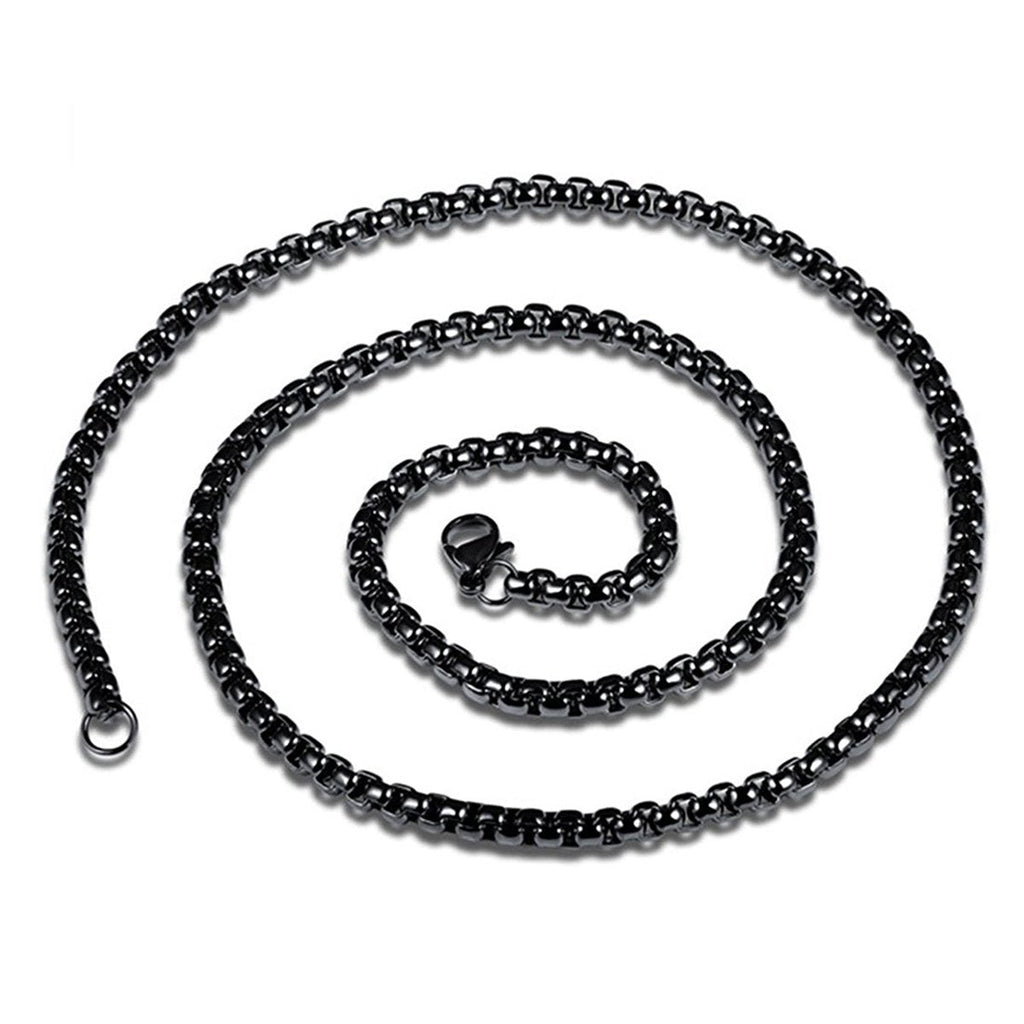 Popcorn Box Link Black 316L Stainless Steel 24" Necklace Chain Bulk