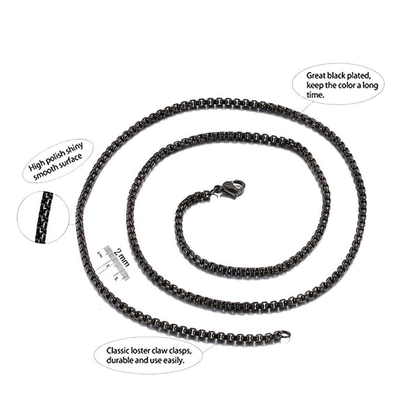 Popcorn Box Link Black 316L Stainless Steel 24" Necklace Chain Bulk Secondary image
