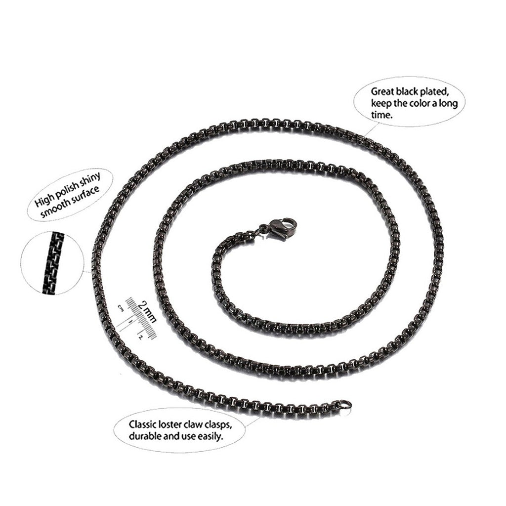 Popcorn Box Link Black 316L Stainless Steel 24" Necklace Chain Bulk