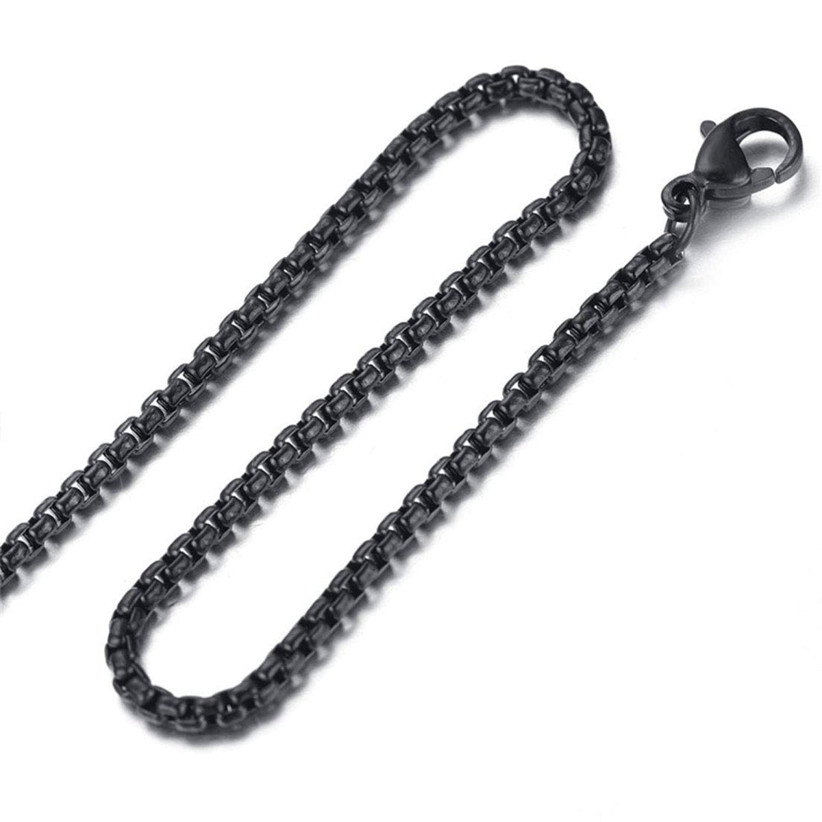 Popcorn Box Link Black 316L Stainless Steel 24" Necklace Chain Bulk