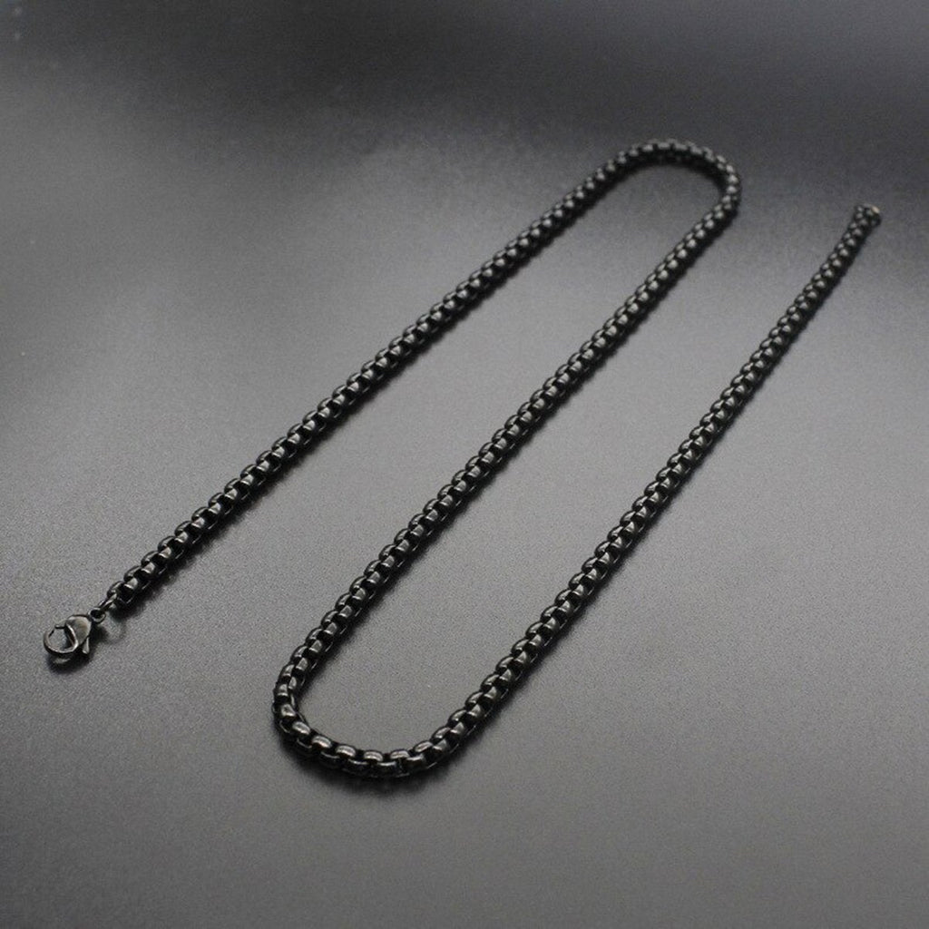 Popcorn Box Link Black 316L Stainless Steel 24" Necklace Chain Bulk