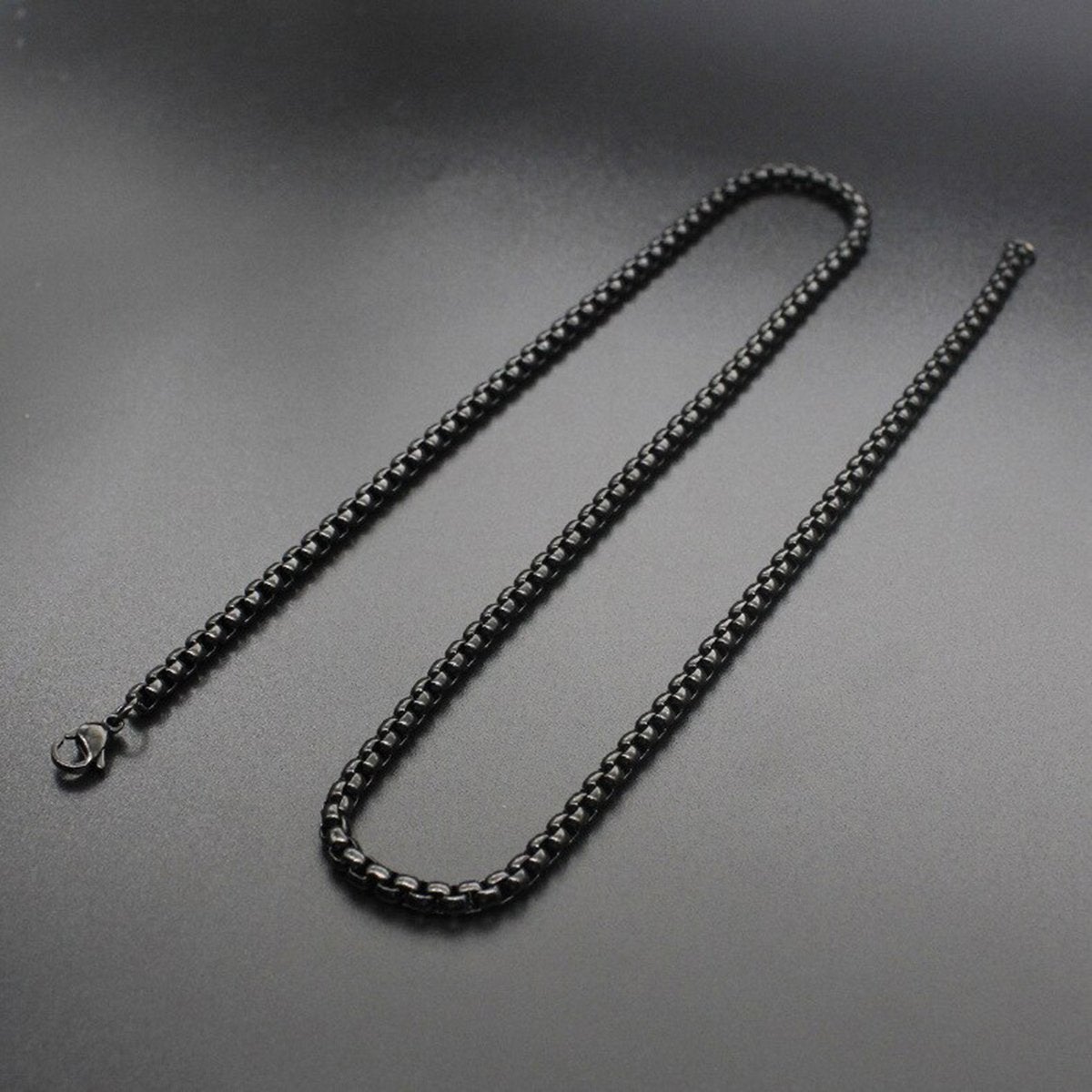 Popcorn Box Link Black 316L Stainless Steel 24" Necklace Chain Bulk