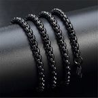 Popcorn Box Link Black 316L Stainless Steel 24" Necklace Chain Bulk