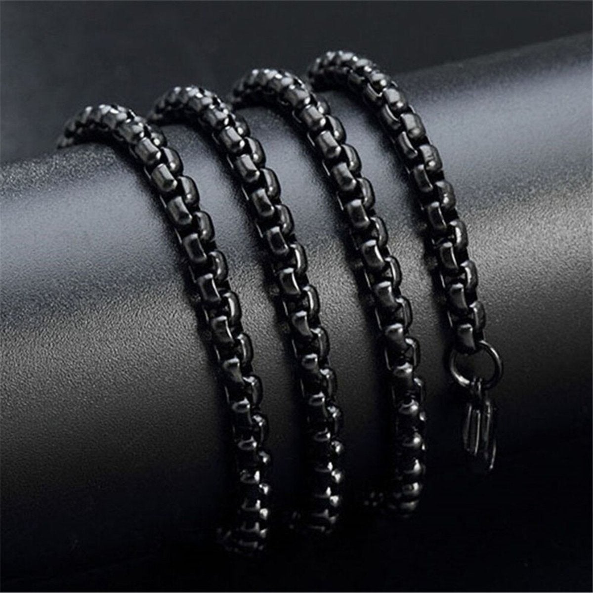 Popcorn Box Link Black 316L Stainless Steel 24" Necklace Chain Bulk