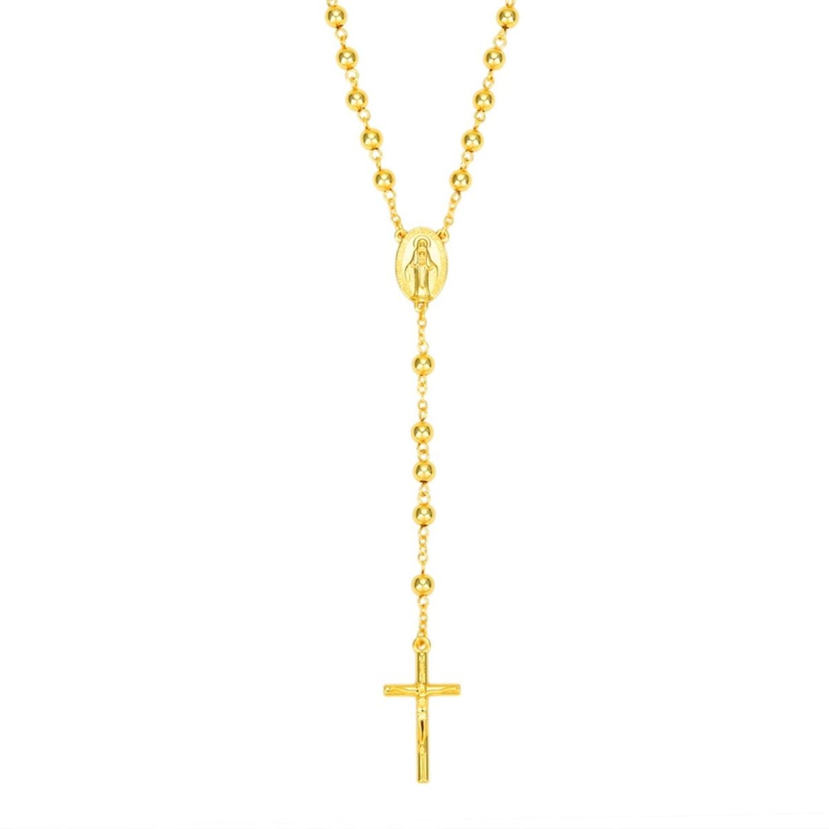 Jesus Cross Mary Christian Catholic Prayer Rosary Stainless Steel Gold Necklace Chain