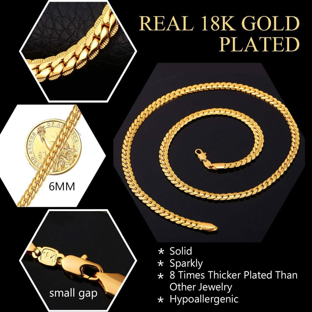 Classic Curb 18K Gold 316L Stainless Steel 24" Chain Necklace Men