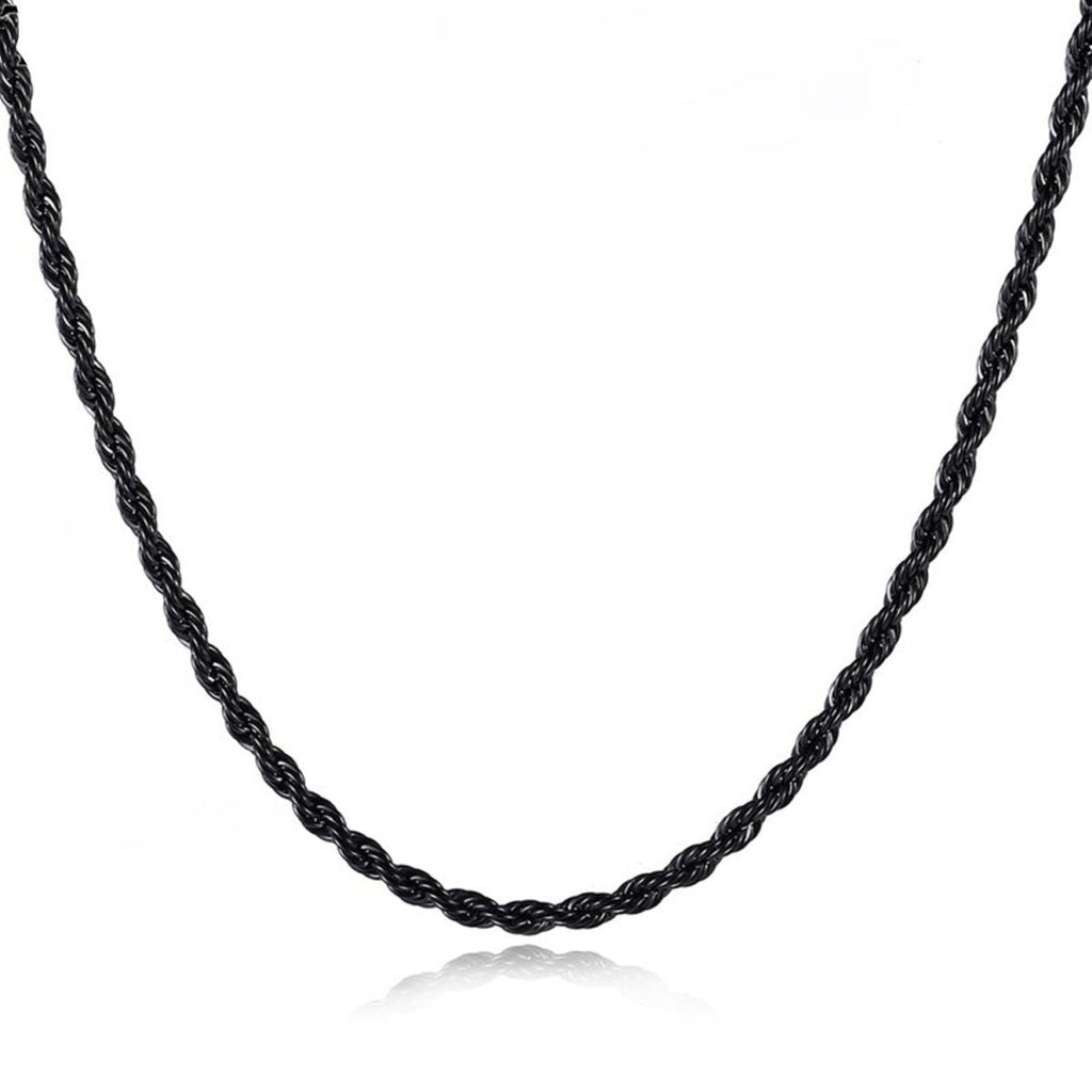 Black Rope 316L Surgical Stainless Steel 24" Necklace Chain Men Bulk