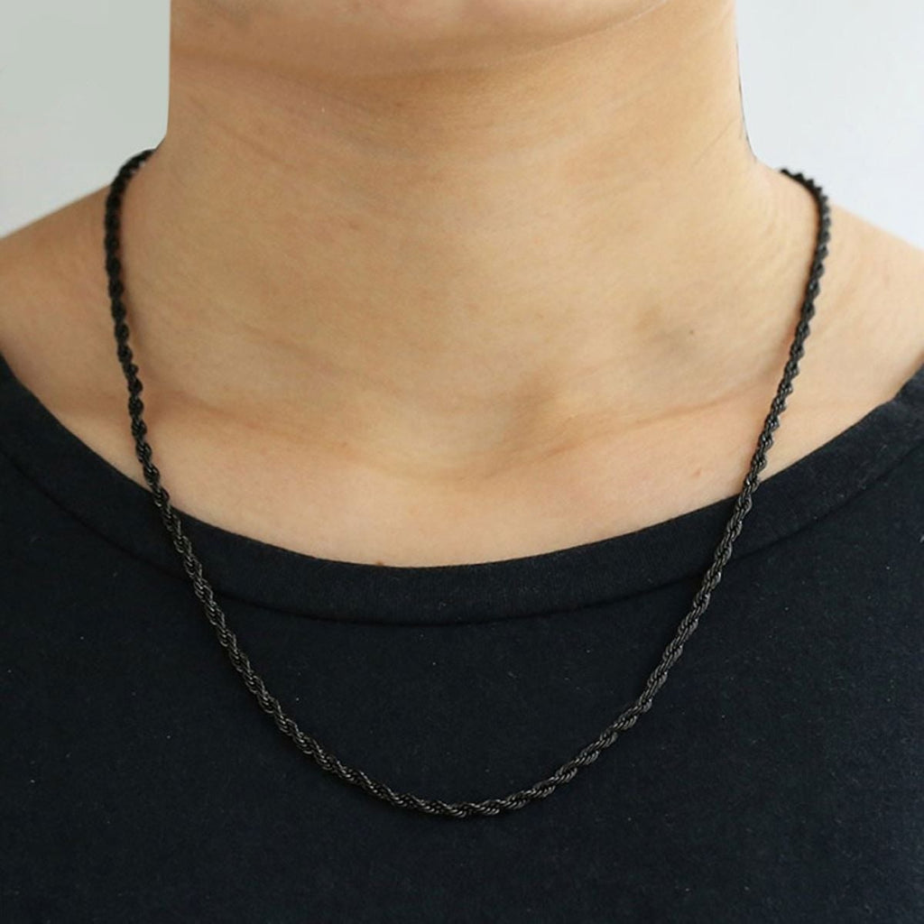 Black Rope 316L Surgical Stainless Steel 24" Necklace Chain Men Bulk