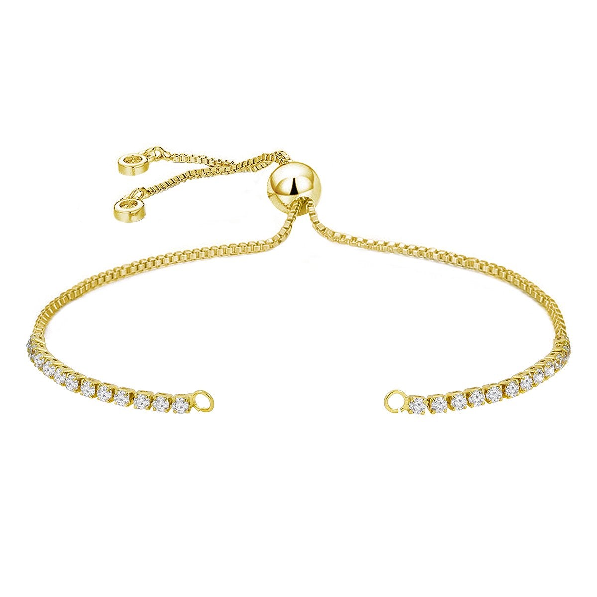 Gold Slim Box Slider American Diamond Adjustable Extender Chain Ball Ends Accessory For Diy 9" Bracelet For Women Girls Main image