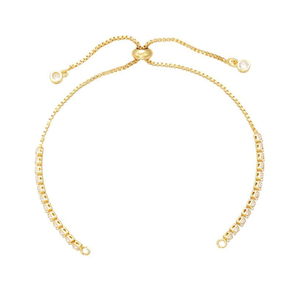 Gold Slim Box Slider American Diamond Adjustable Extender Chain Ball Ends Accessory For Diy 9" Bracelet For Women Girls