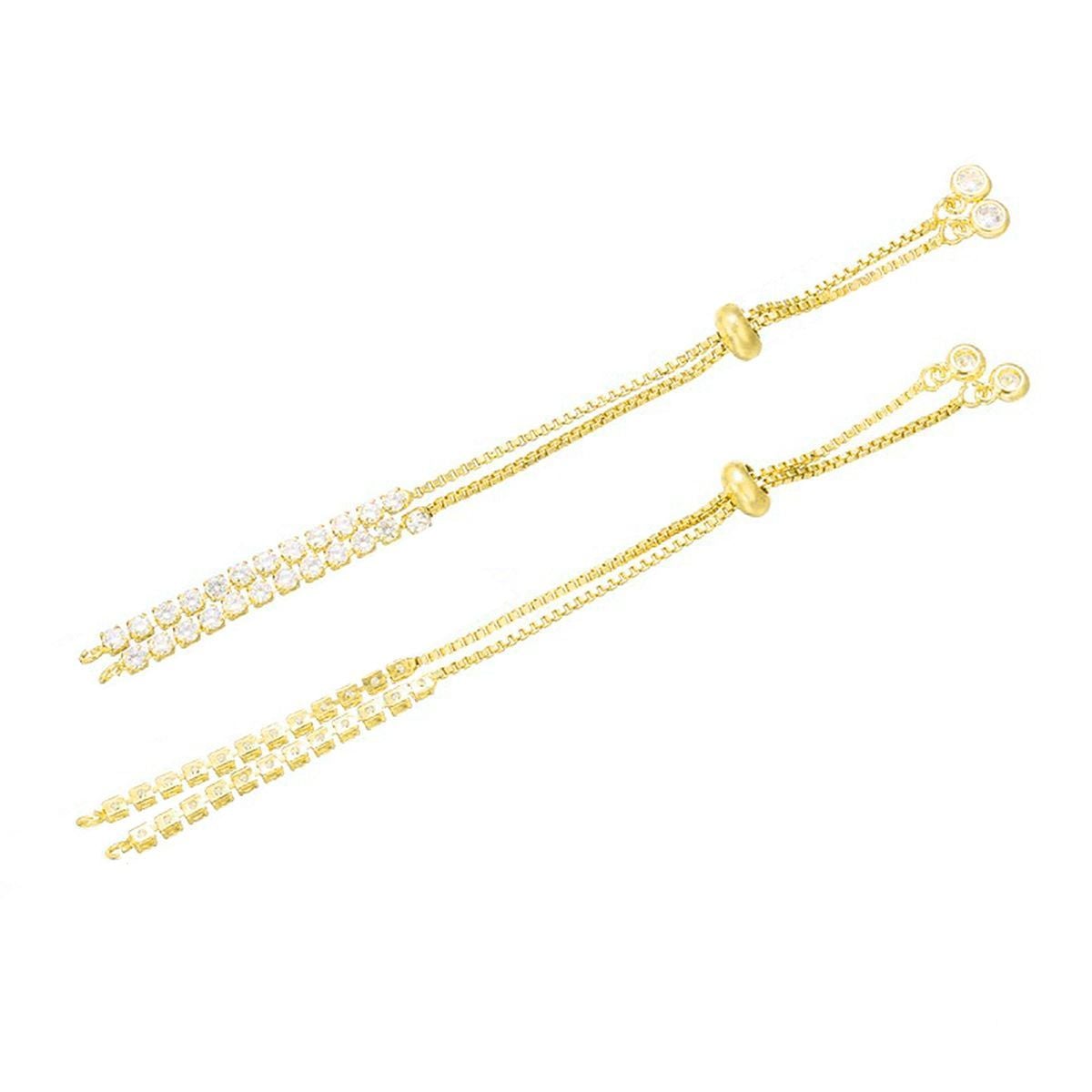 Gold Slim Box Slider American Diamond Adjustable Extender Chain Ball Ends Accessory For Diy 9" Bracelet For Women Girls