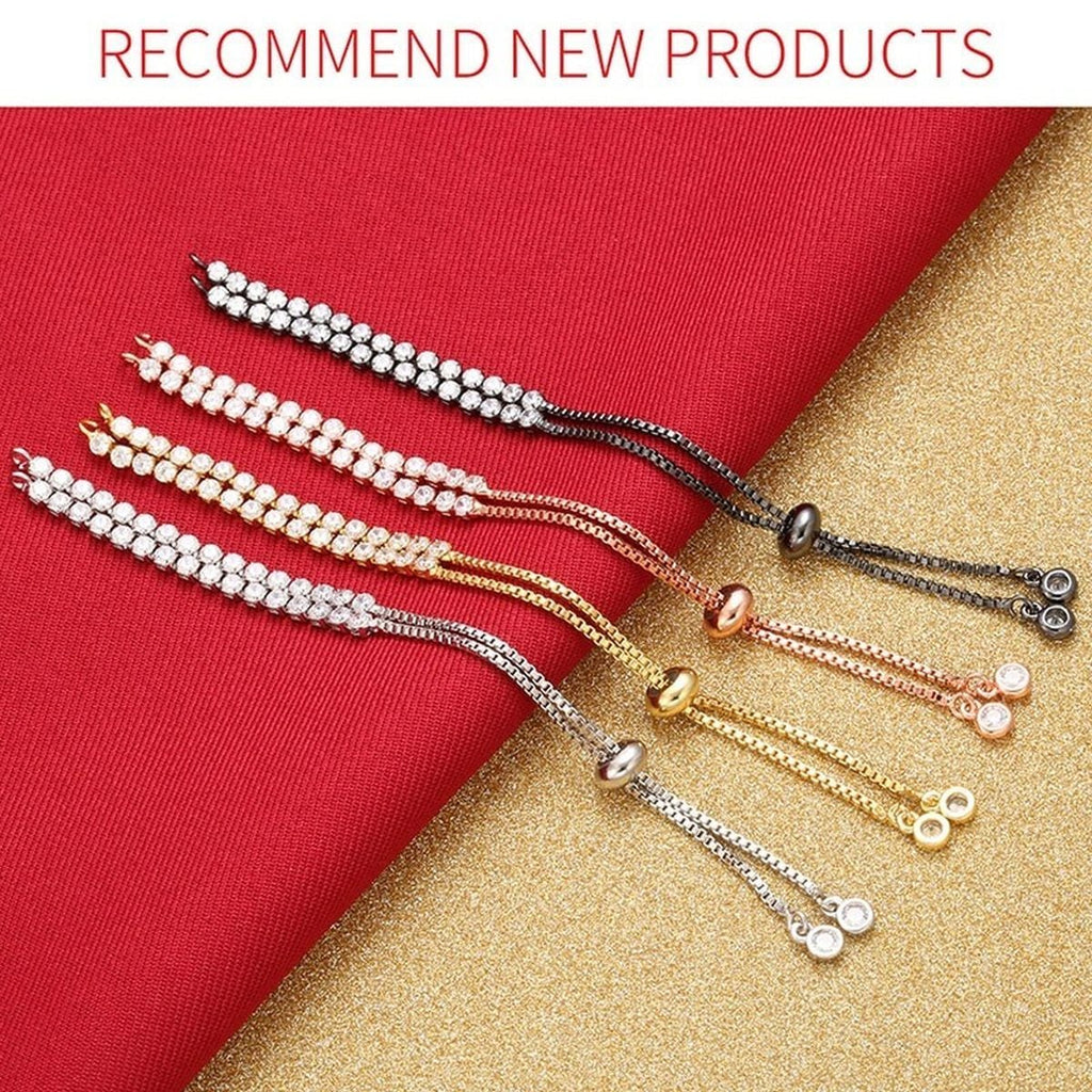 Gold Slim Box Slider American Diamond Adjustable Extender Chain Ball Ends Accessory For Diy 9" Bracelet For Women Girls