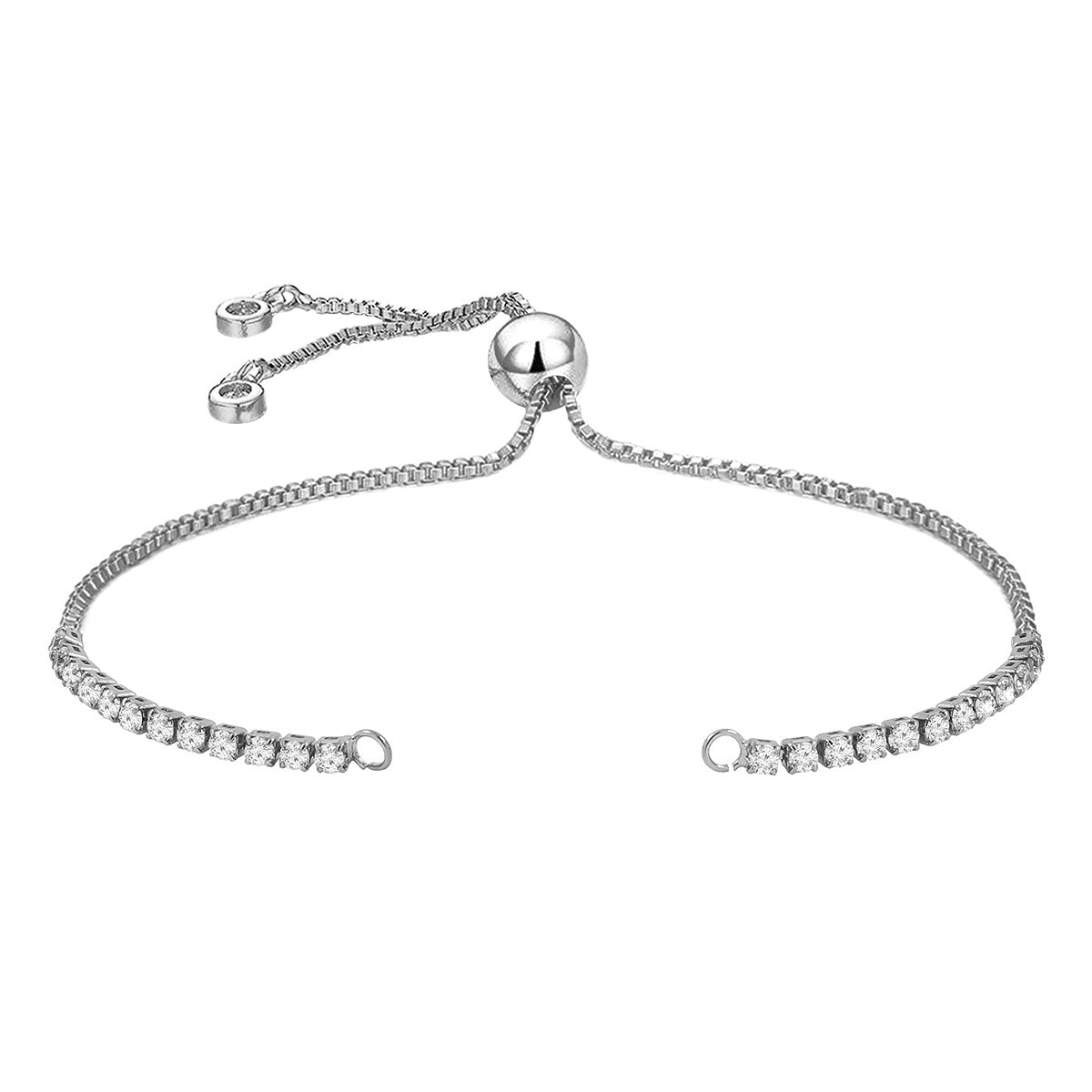 Silver Slim Box Slider American Diamond Adjustable Extender Chain Ball Ends Accessory For Diy 9" Bracelet For Women Girls Main image