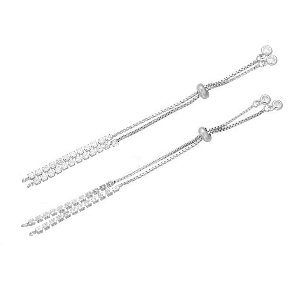 Silver Slim Box Slider American Diamond Adjustable Extender Chain Ball Ends Accessory For Diy 9" Bracelet For Women Girls