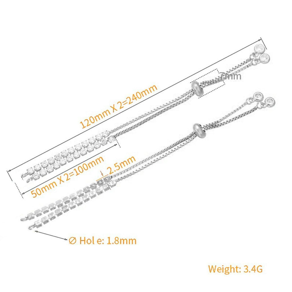 Silver Slim Box Slider American Diamond Adjustable Extender Chain Ball Ends Accessory For Diy 9" Bracelet For Women Girls
