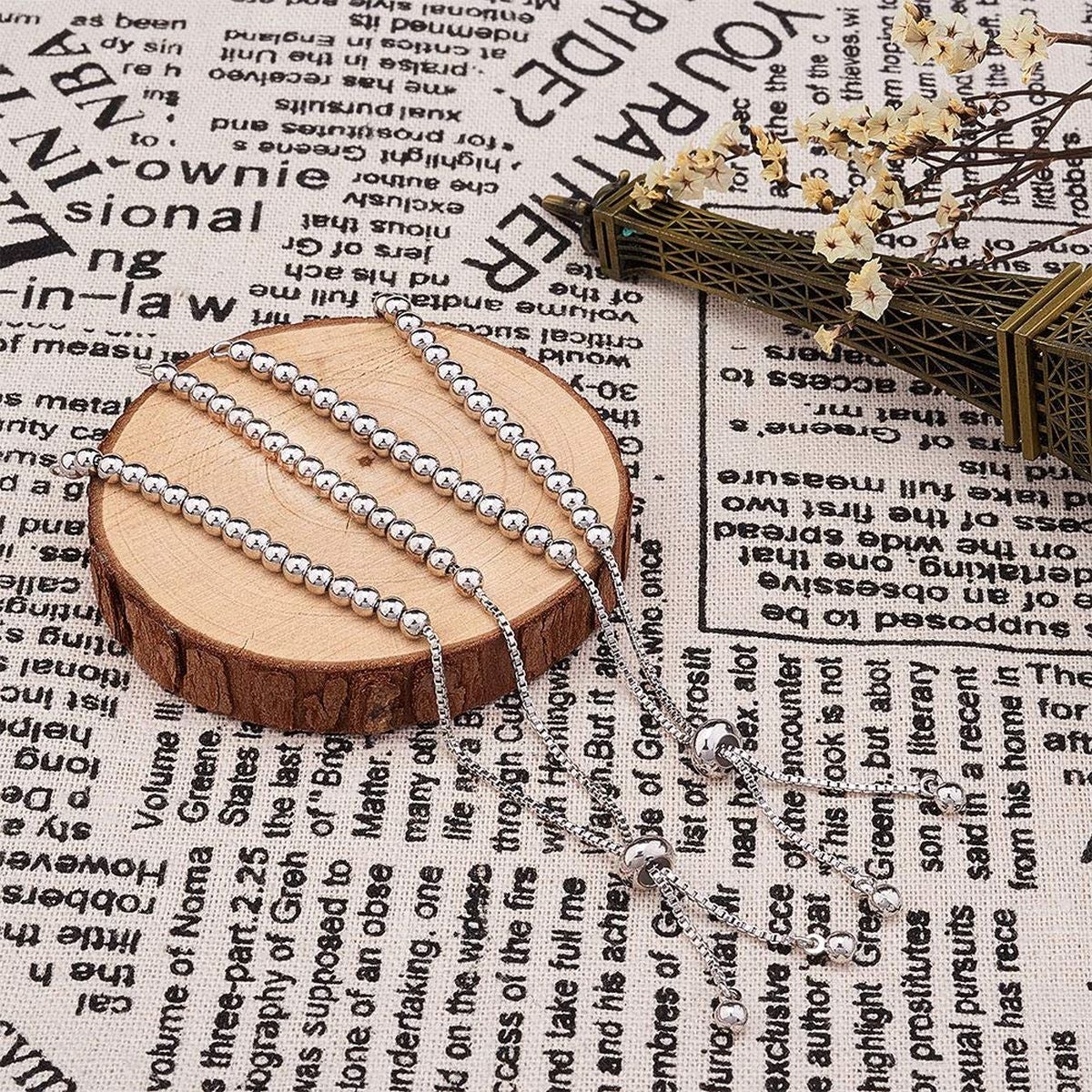 Silver Slim Box Slider Ball Chain Adjustable Extender Chain Ball Ends Accessory For Diy 9" Bracelet For Women Girls