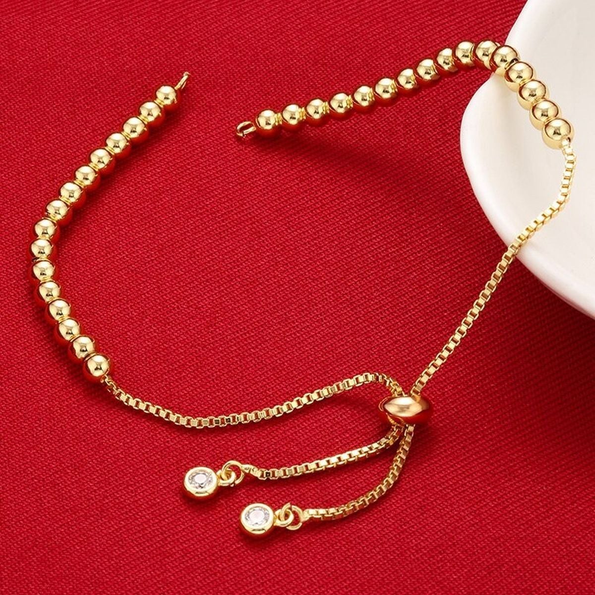 Gold Slim Box Slider Ball Chain Adjustable Extender Chain Ball Ends Accessory For Diy 9" Bracelet For Women Girls