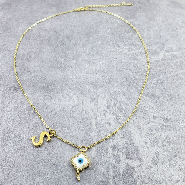 Evil Eye Flower Gold Alphabets Initial Letter Charm American Diamonds Choker Necklace Chain For Women Secondary image