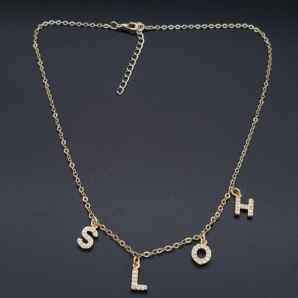 Alphabets Initial Letter American Diamonds Gold Copper Necklace Pendant Chain For Women