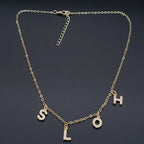 Alphabets Initial Letter American Diamonds Gold Copper Necklace Pendant Chain For Women