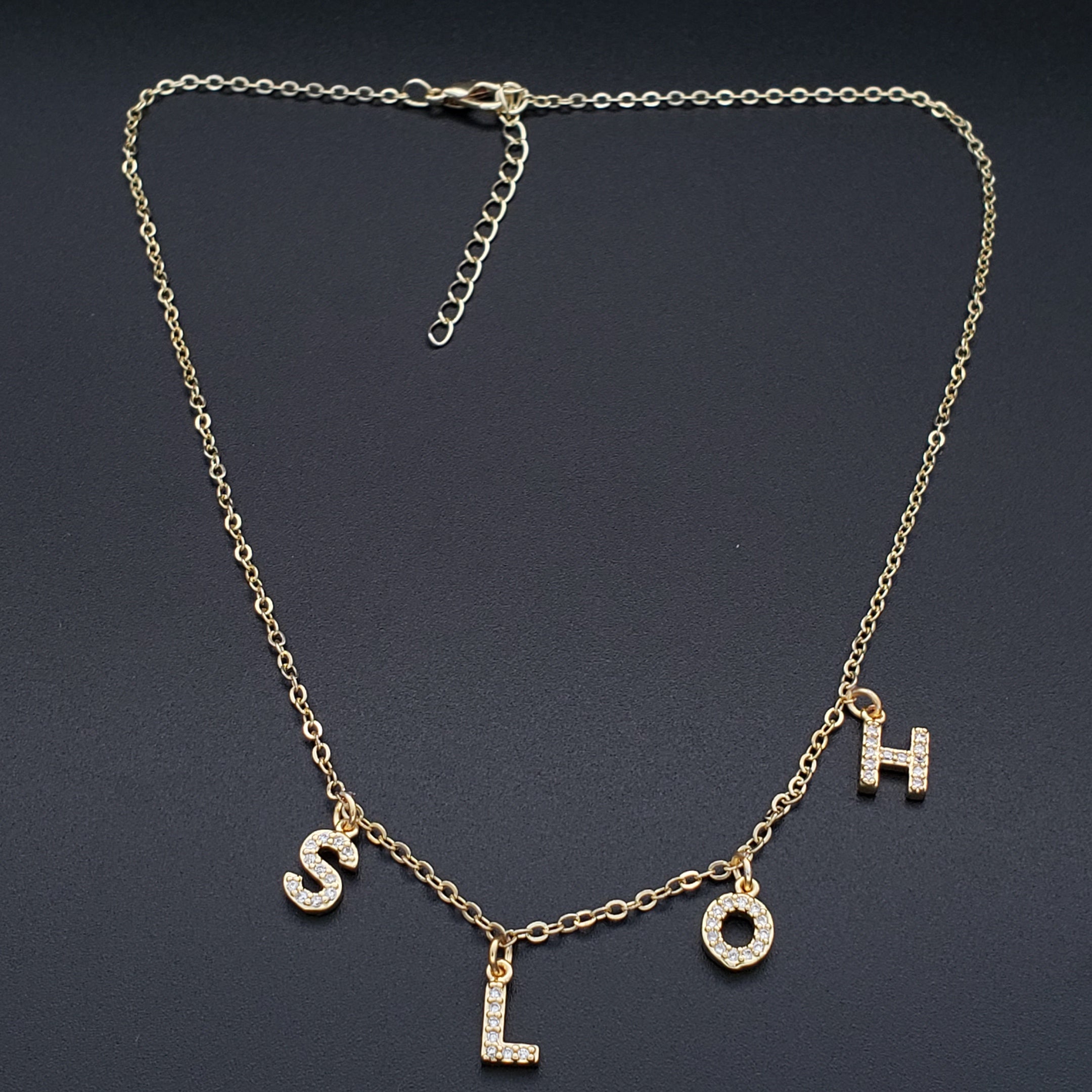 Alphabets Initial Letter American Diamonds Gold Copper Necklace Pendant Chain For Women