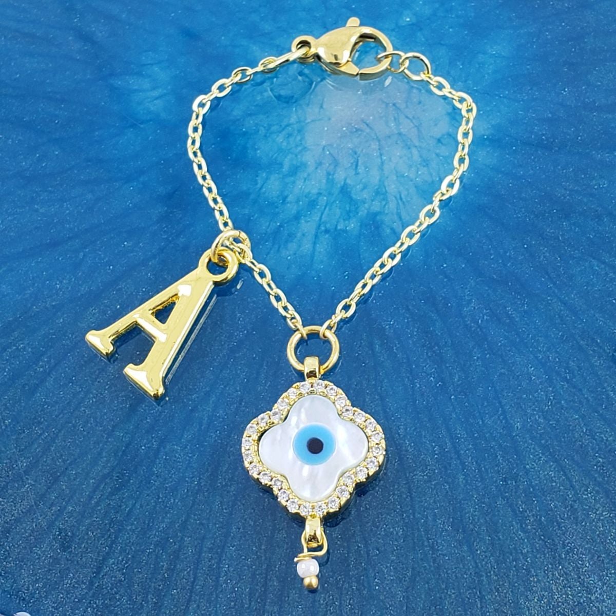 Flower Evil Eye Alphabets Initial Letter Gold Watch Charm Women Bulk