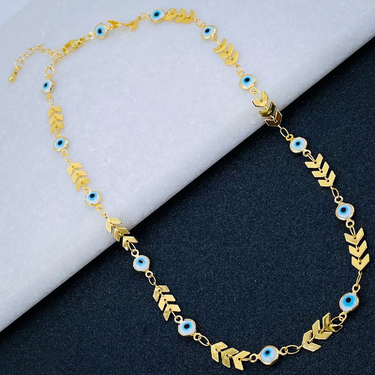Copper Gold Enamel Arrow Heart Evil Eye Necklace Chain For Women Bulk Main image