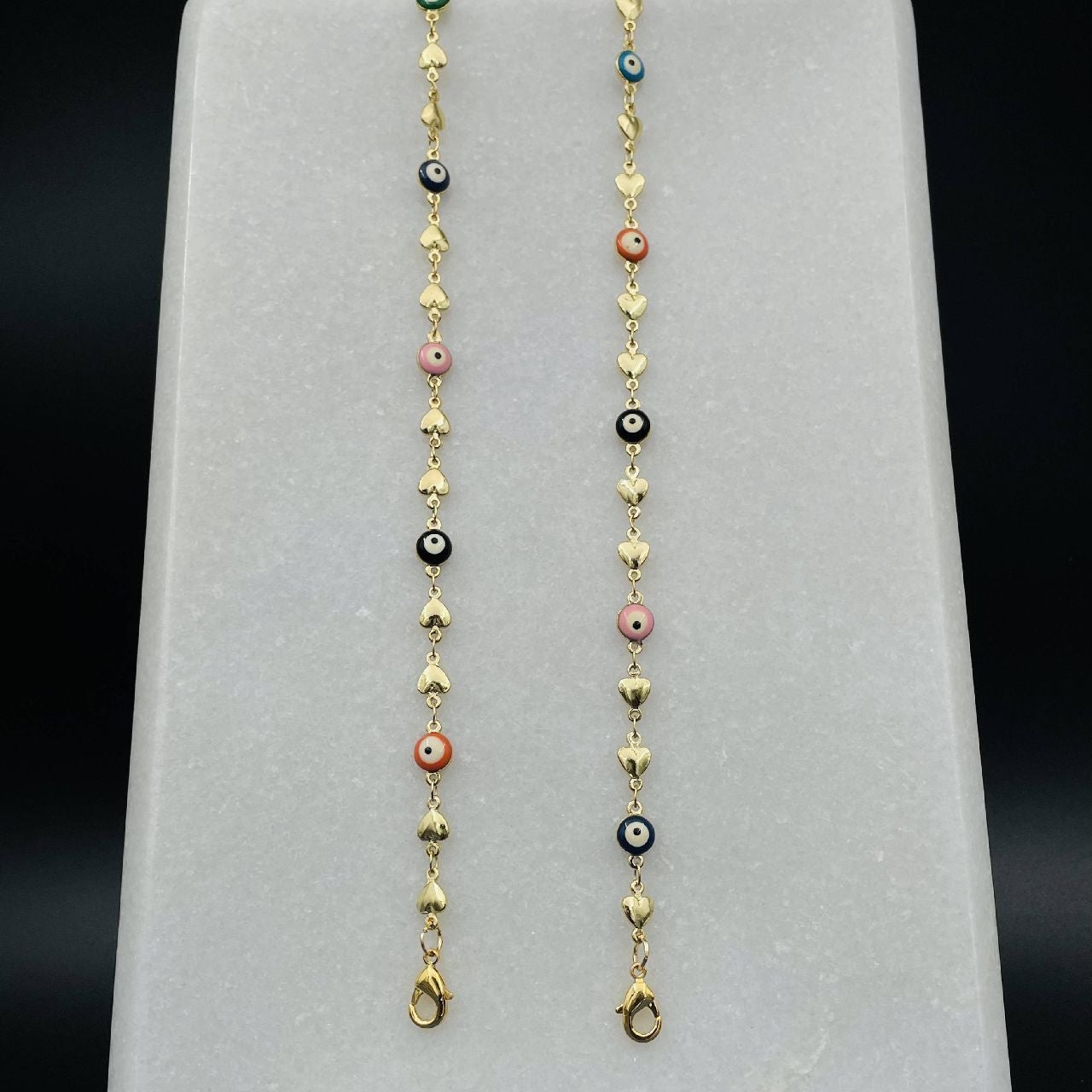 Copper Heart Round Evil Eye Gold Multi Colour Enamel Mask Chain Bulk
