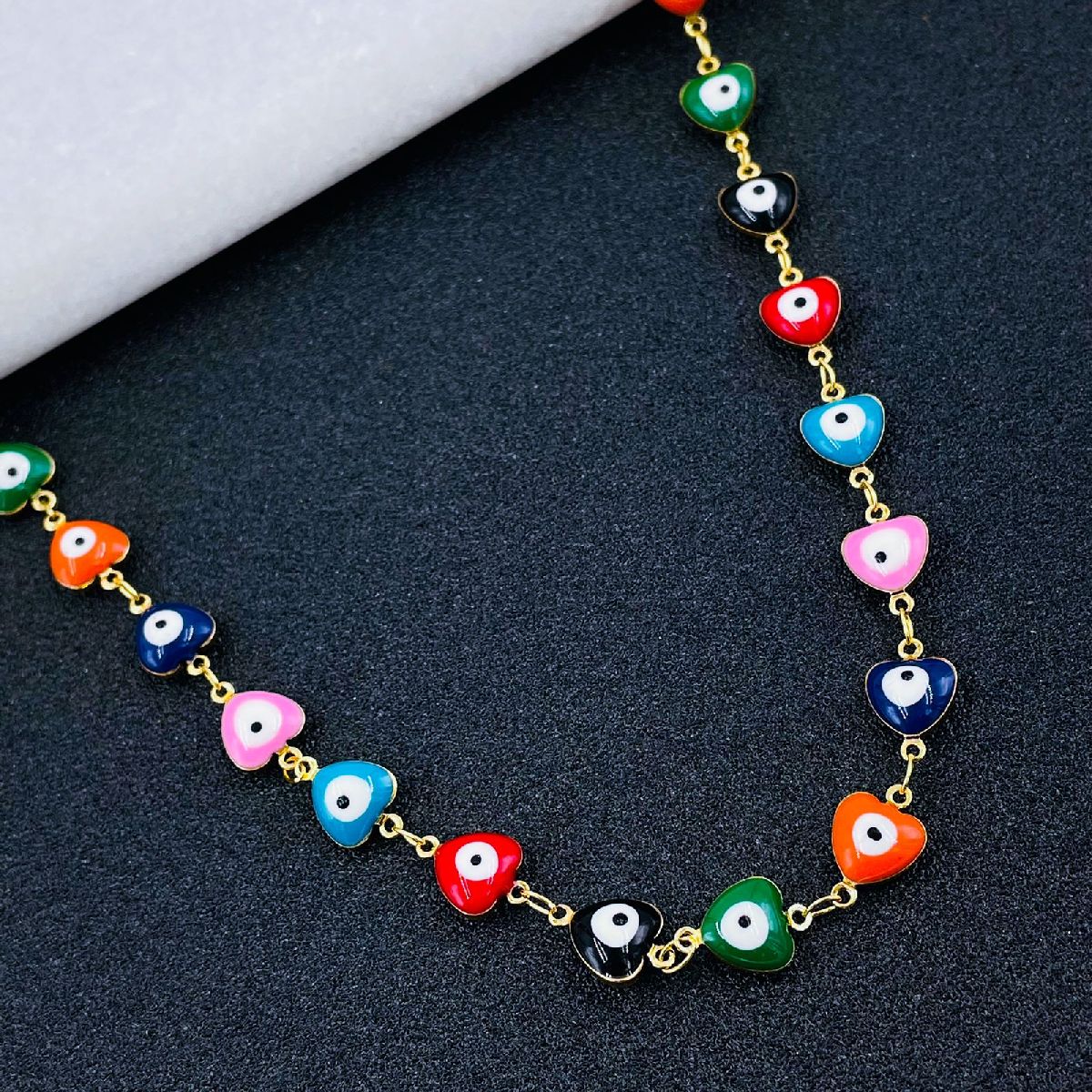 Copper Gold Multicolour Enamel Heart Evil Eye Necklace Chain Bulk Secondary image