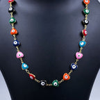 Copper Gold Multicolour Enamel Heart Evil Eye Necklace Chain Bulk