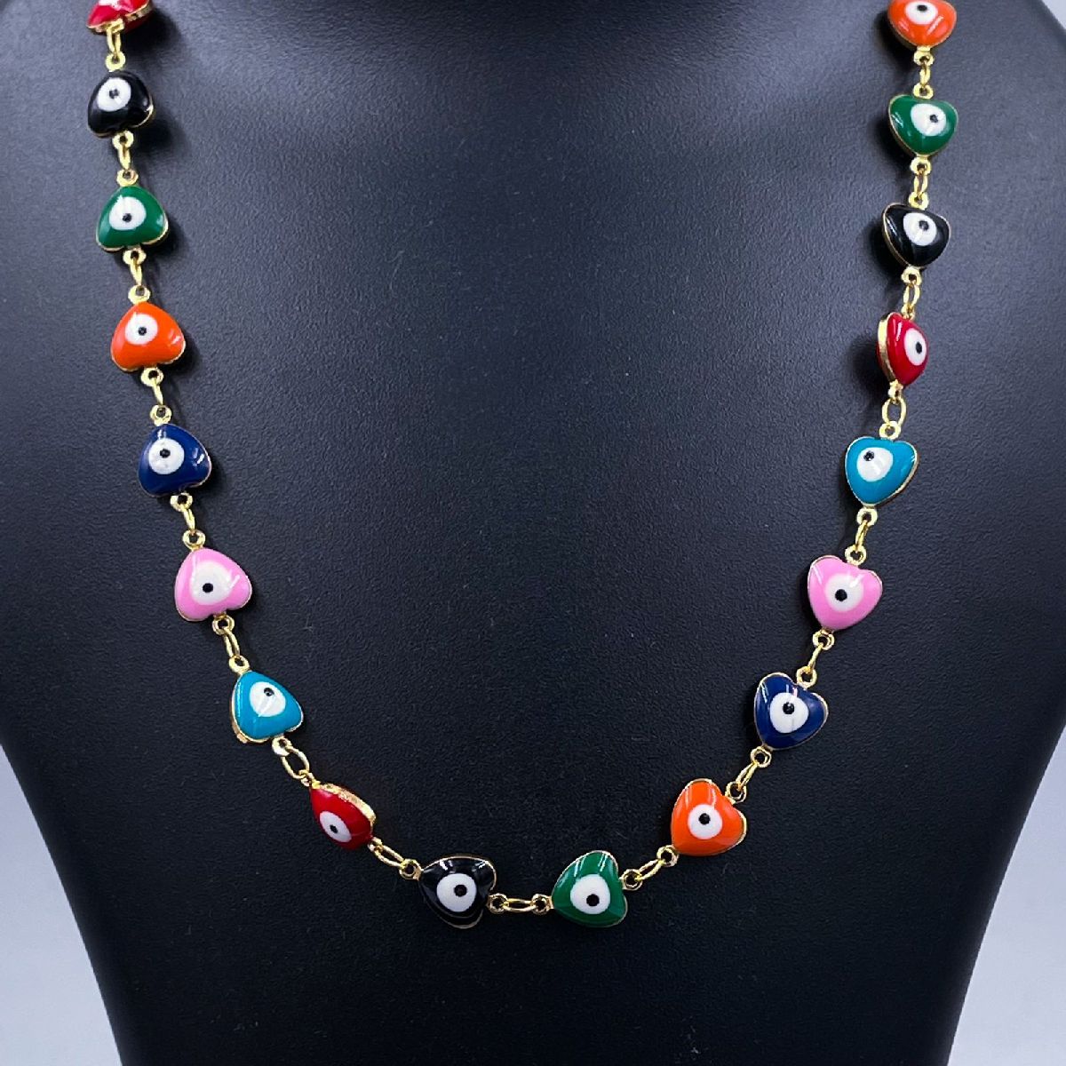 Copper Gold Multicolour Enamel Heart Evil Eye Necklace Chain Bulk