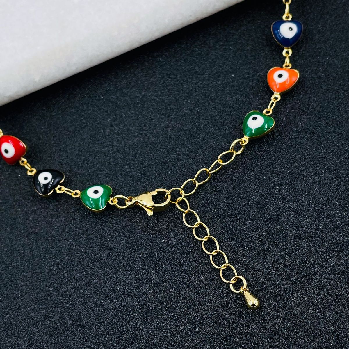 Copper Gold Multicolour Enamel Heart Evil Eye Necklace Chain Bulk