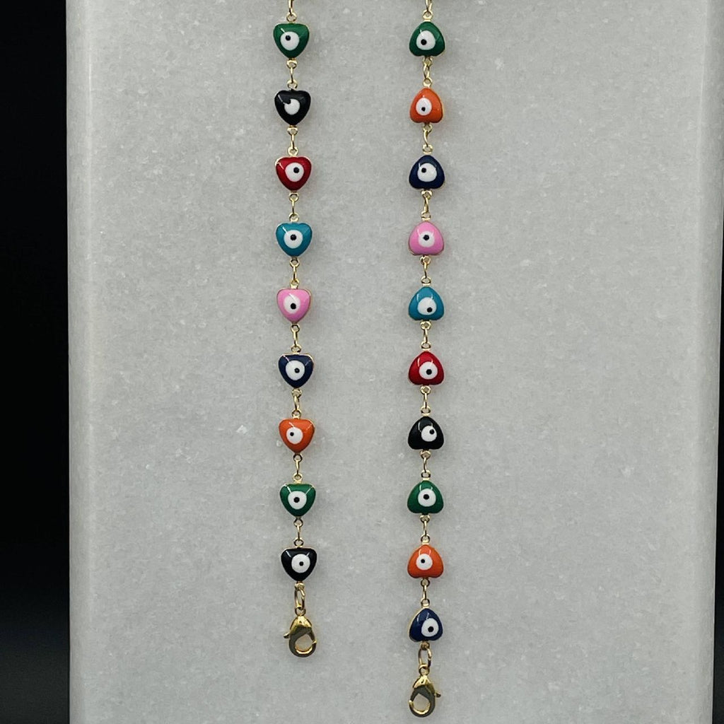Copper Heart Evil Eye Gold Multi Colour Enamel Mask Chain Women Bulk