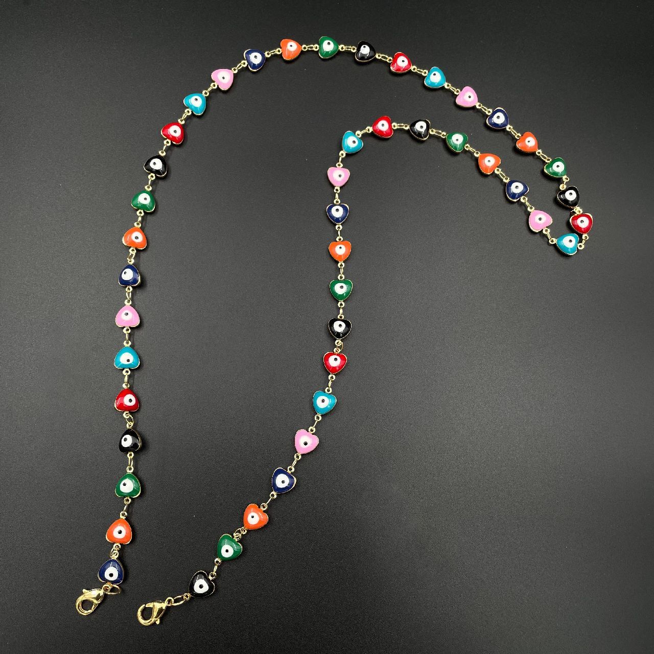Copper Heart Evil Eye Gold Multi Colour Enamel Mask Chain Women Bulk Main image