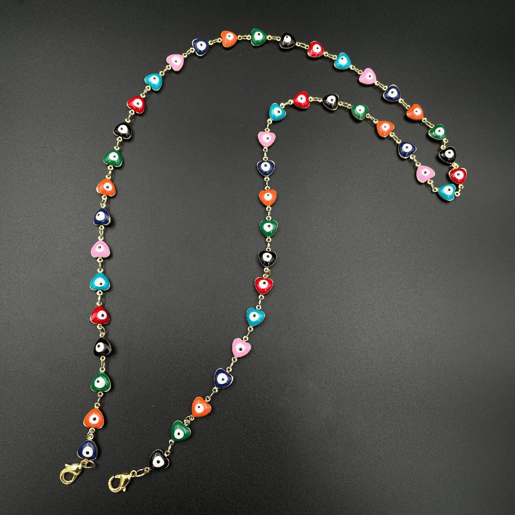 Copper Heart Evil Eye Gold Multi Colour Enamel Mask Chain Women Bulk