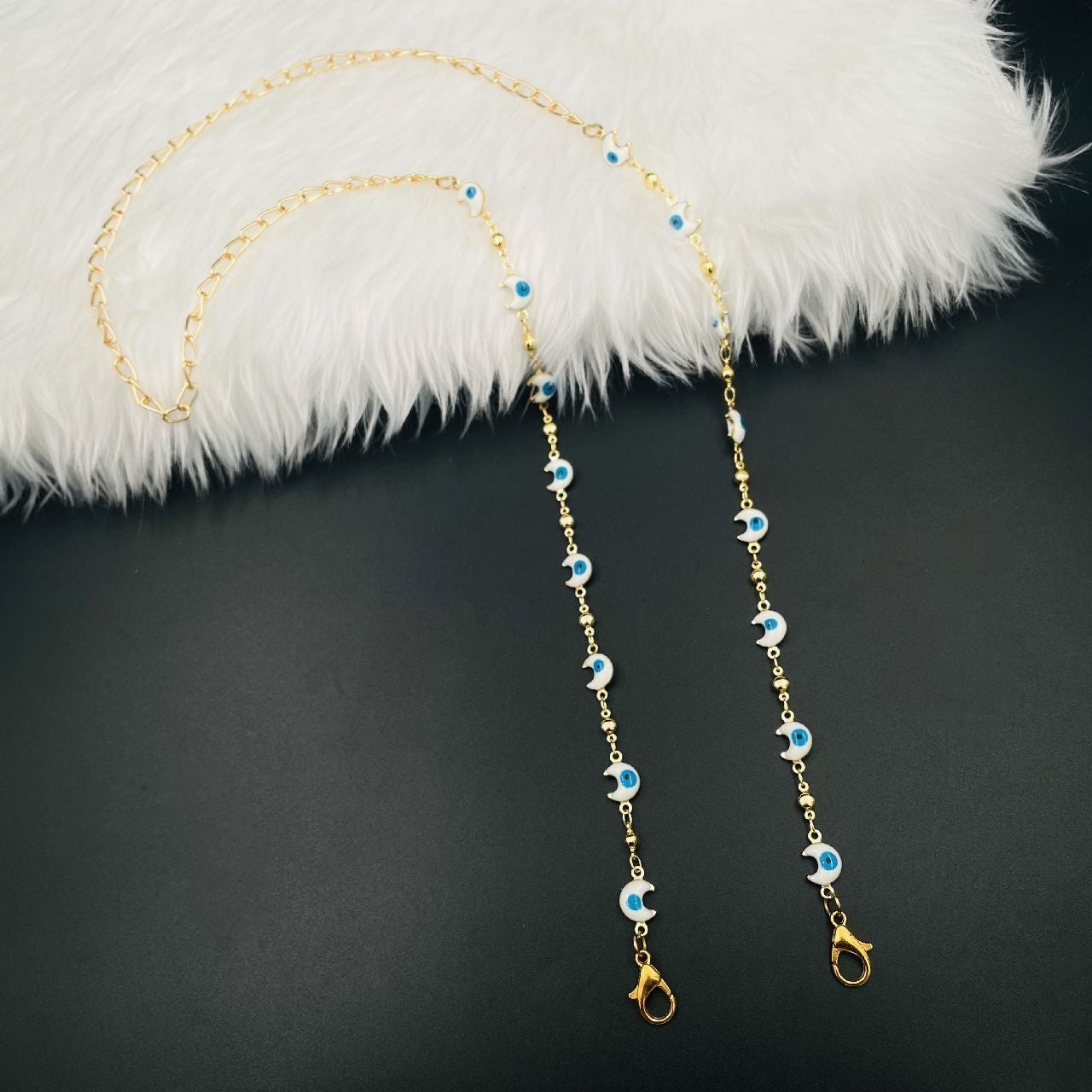 Copper Crescent Moon Evil Eye Enamel White Gold Mask Chain Women Bulk Main image