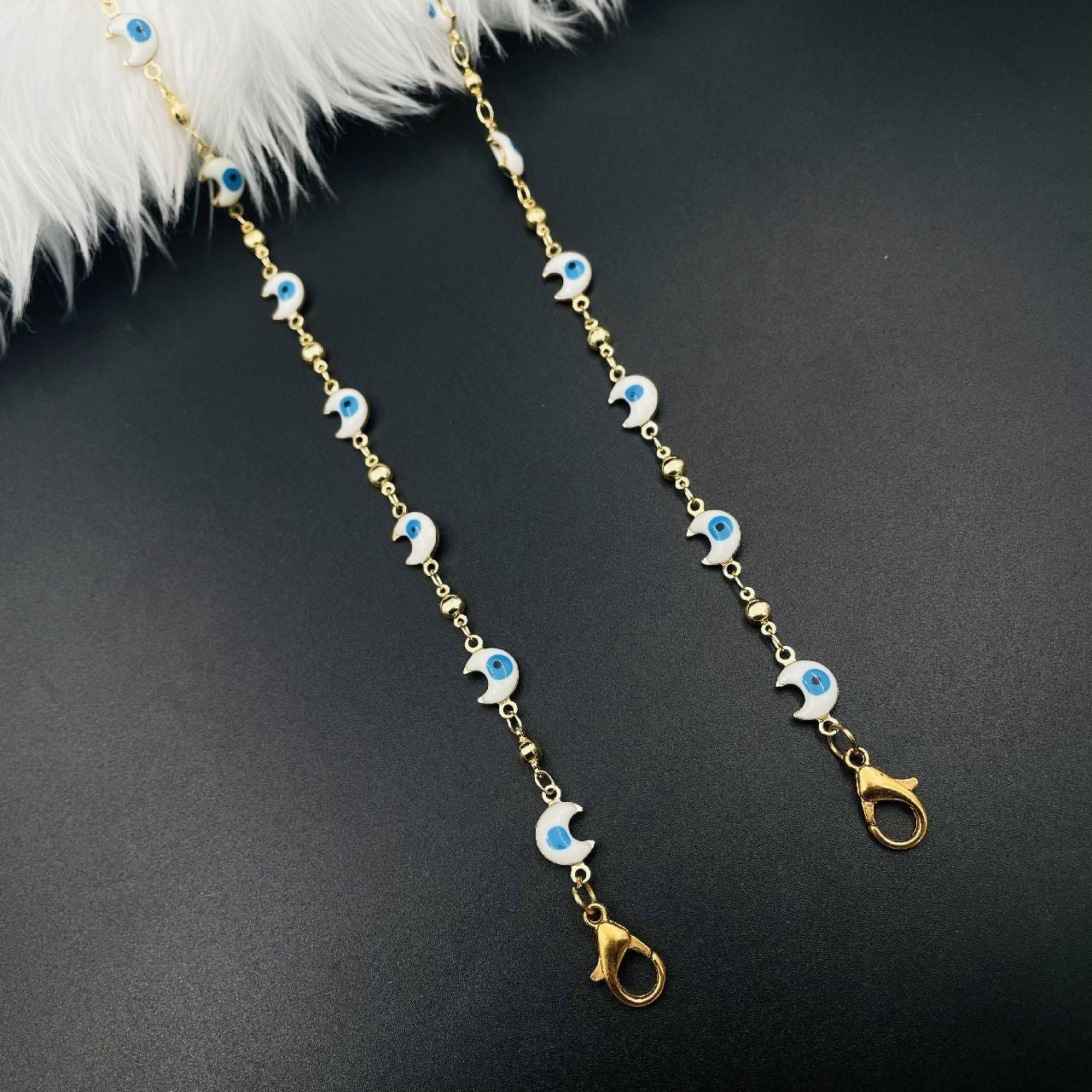 Copper Crescent Moon Evil Eye Enamel White Gold Mask Chain Women Bulk