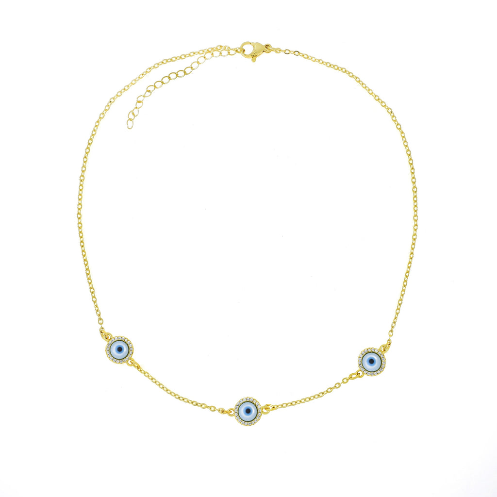 Evil Eye Gold White CZ Choker Necklace Pendant Chain Bulk