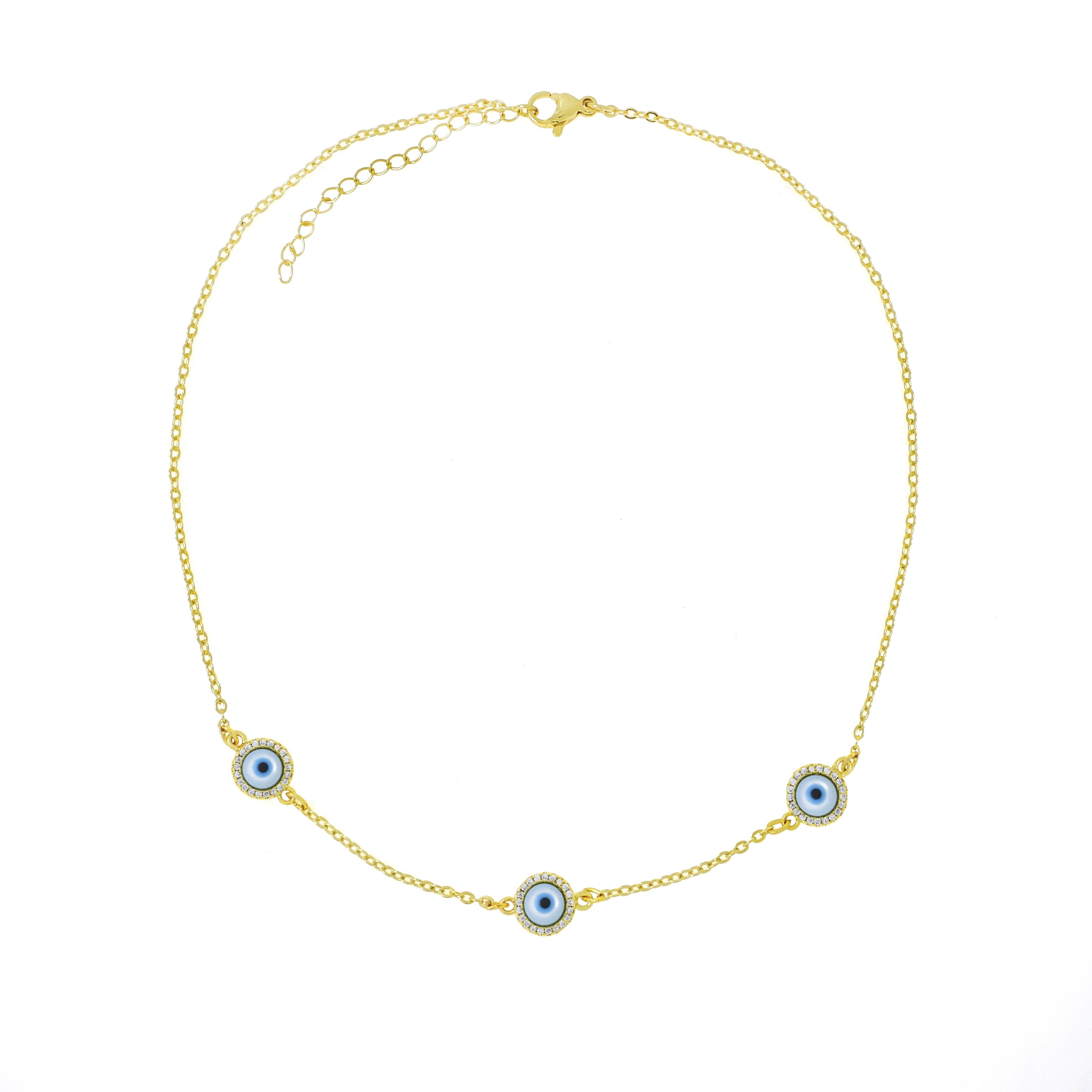 Evil Eye Gold White CZ Choker Necklace Pendant Chain Bulk