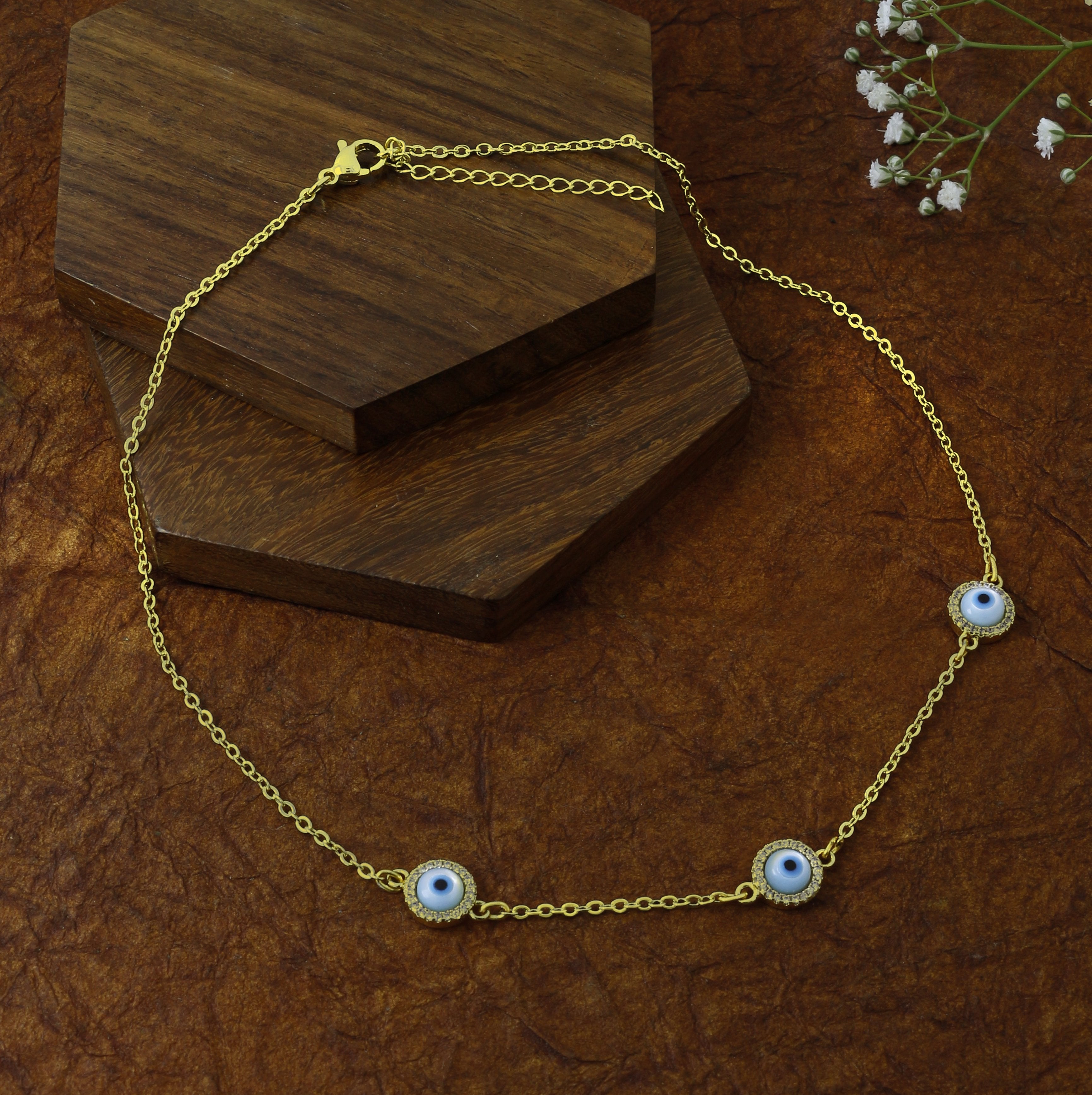 Evil Eye Gold White CZ Choker Necklace Pendant Chain Bulk Main image