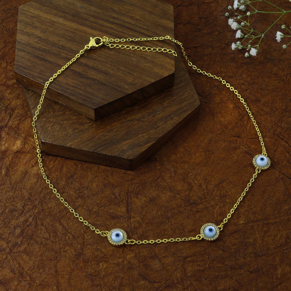 Evil Eye Gold White CZ Choker Necklace Pendant Chain Bulk Main image