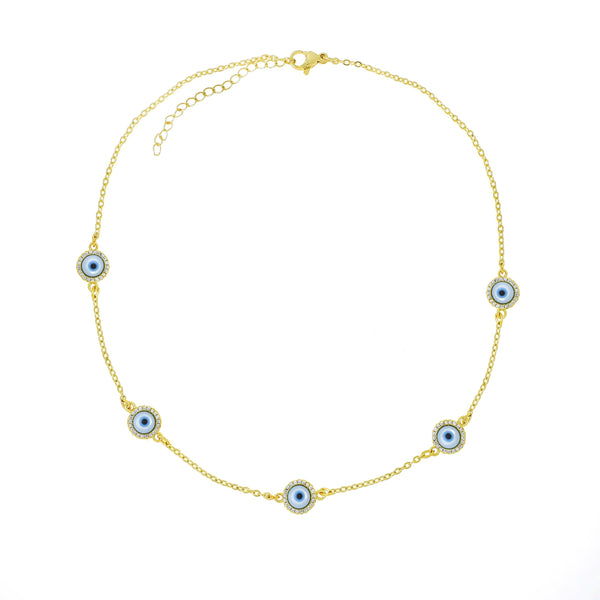 Evil Eye Gold White American Diamonds Choker Necklace Chain Women Bulk Main image