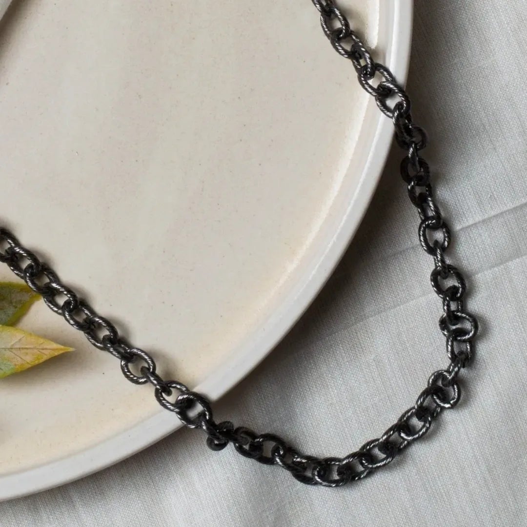 Black Aluminium 9 Mm Width 1 Meter Chain Women Unisex Bulk