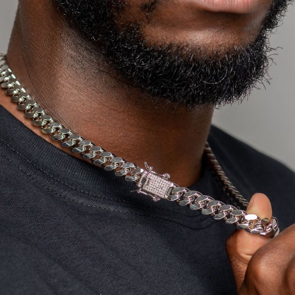 Hip Hop Iced Out Alloy Cuban Curb Silver Rhinestone Studded Chunky Necklace Chain 18" Men