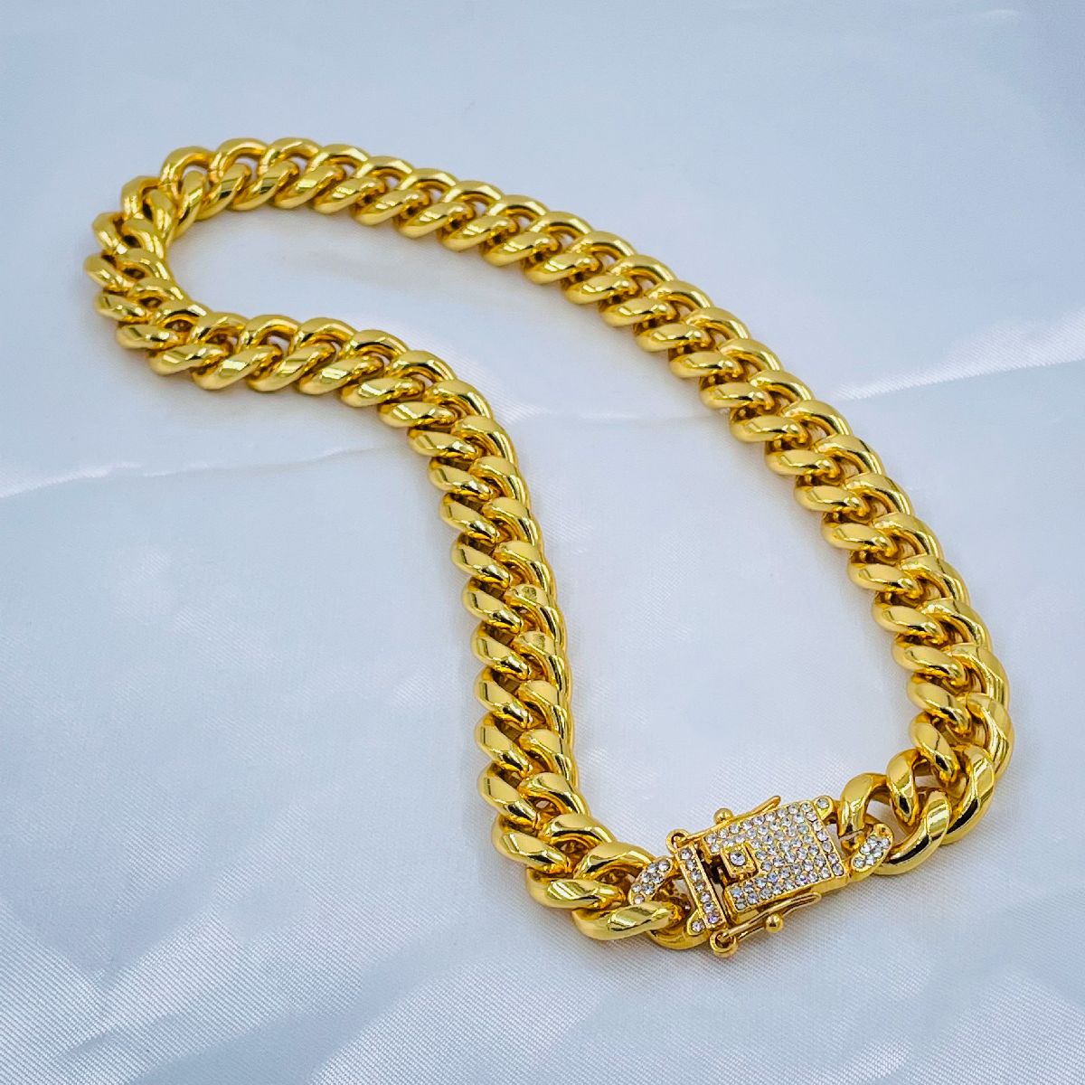 Hip Hop Iced Out Alloy Cuban Curb Silver Rhinestone Studded Chunky Necklace Chain 18" Men