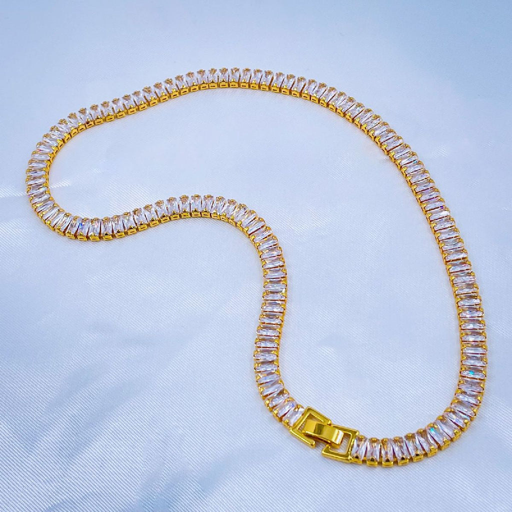 Hip Hop Iced Out Baguette Cubic Zirconia 18K Gold Necklace Chain Bulk