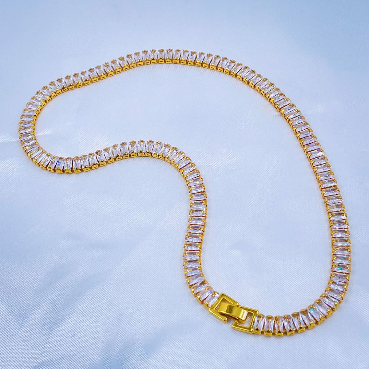Hip Hop Iced Out Baguette Cubic Zirconia 18K Gold Necklace Chain Bulk