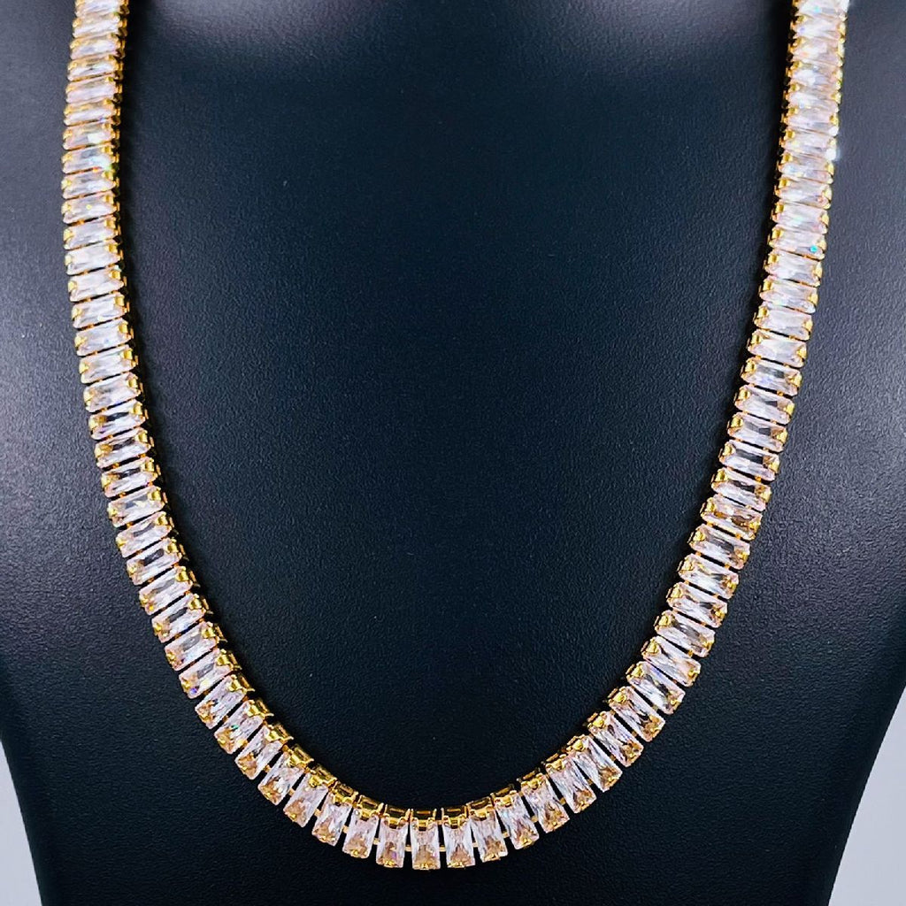 Hip Hop Iced Out Baguette Cubic Zirconia 18K Gold Necklace Chain Bulk