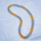 Hip Hop Iced Out Alloy Cuban Curvy Curb Gold Rhinestone Stainless Steel Two Tone Chain 20"